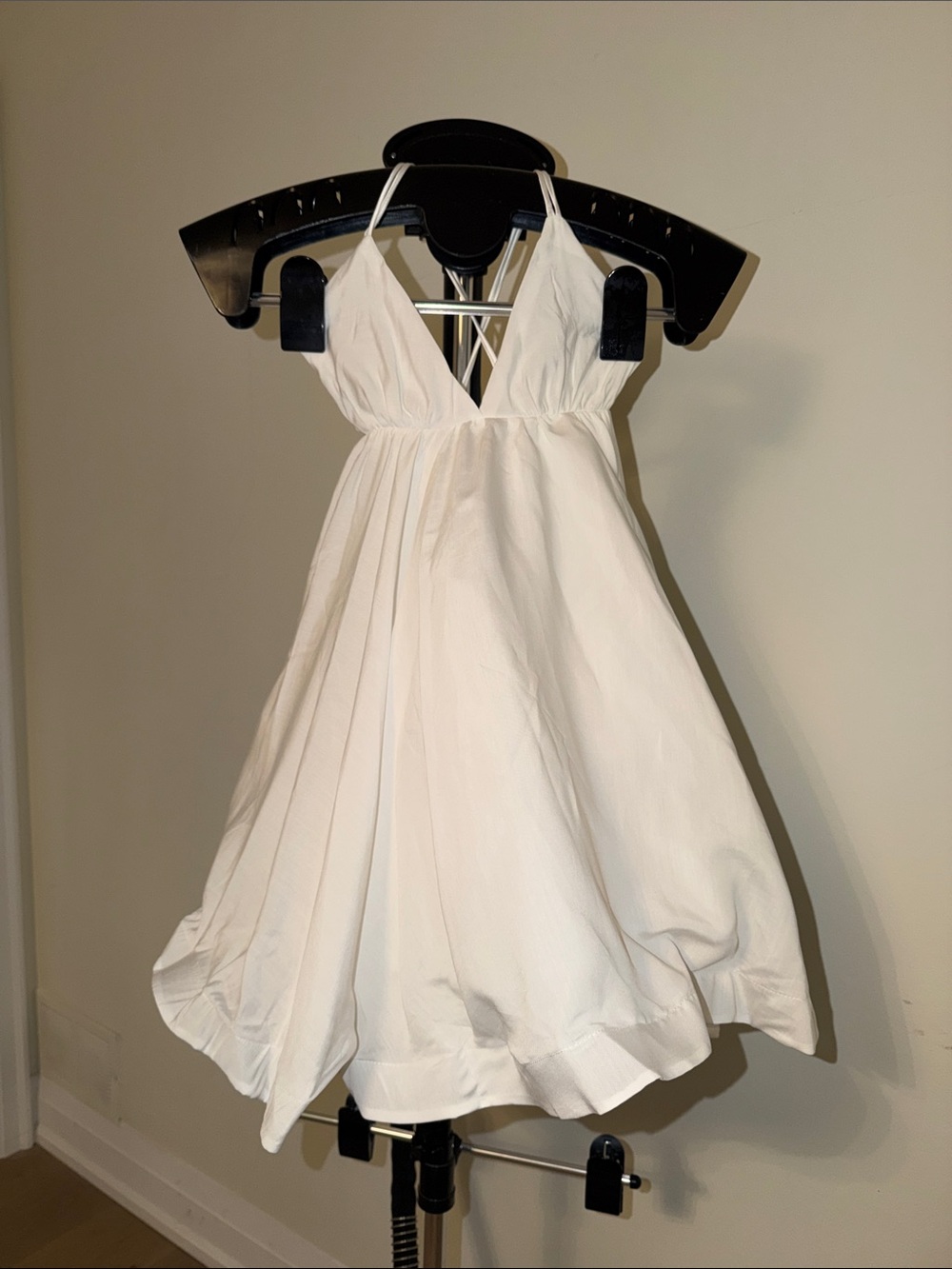 White V-Neck Halter Swing Dress